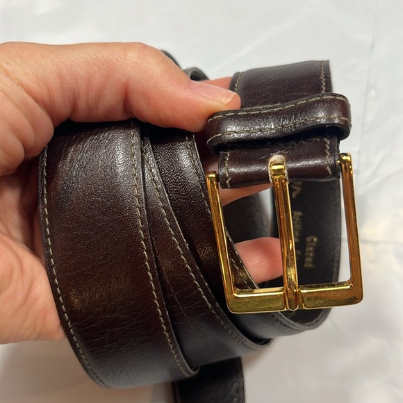 Lejon men’s 42 BROWN GLAZED ANILINE steerhide BELT fits 39-43” vtg BRASS BUCKLE - Picture 10 of 12